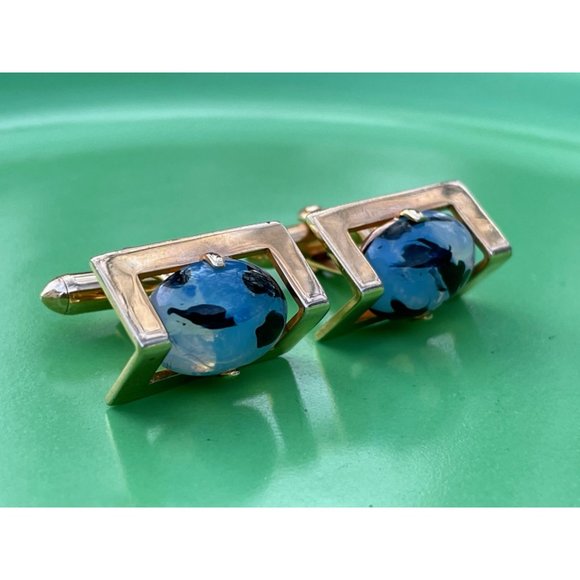 Vintage 1960s Swank Opal Glass Mens Cufflinks - Picture 1 of 16